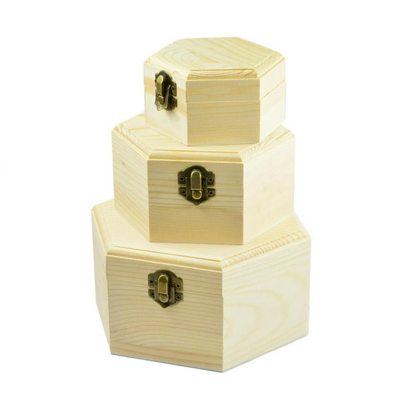 Storage Box Plain Wooden Hexagonal Storage Jewelry Wood Craft Case Handmad SU
